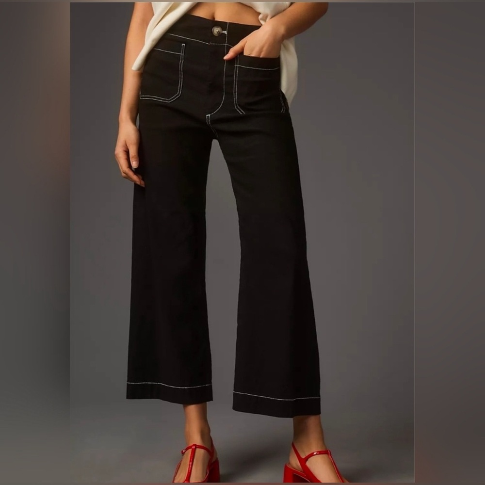 Anthropologie Maeve The Colette Contrast-Stitch Cropped Wide Leg Pants  Sz 33P